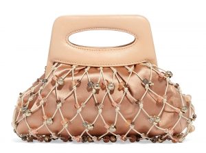 A BLUSH SATIN & BEADED CROCHET EVENING BAG