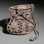 A velvet money purse embroidered with silver thread, Turkey, 18th Century