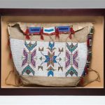 Sioux Beaded Hide Bag With multicolored beadwork in a geometric pattern