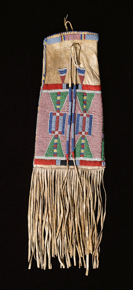 Crow Beaded and Fringed Hide Tobacco Bag