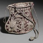 A velvet money purse embroidered with silver thread, Turkey, 18th Century