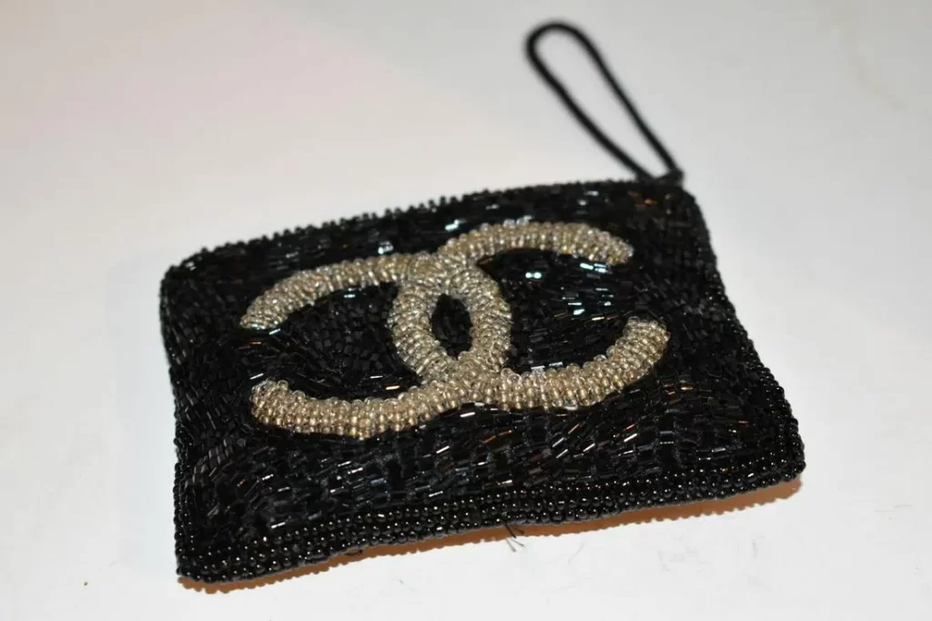 Vintage Authentic CHANEL CC Cosmetic Purse Vanity Hand Bag Beaded.